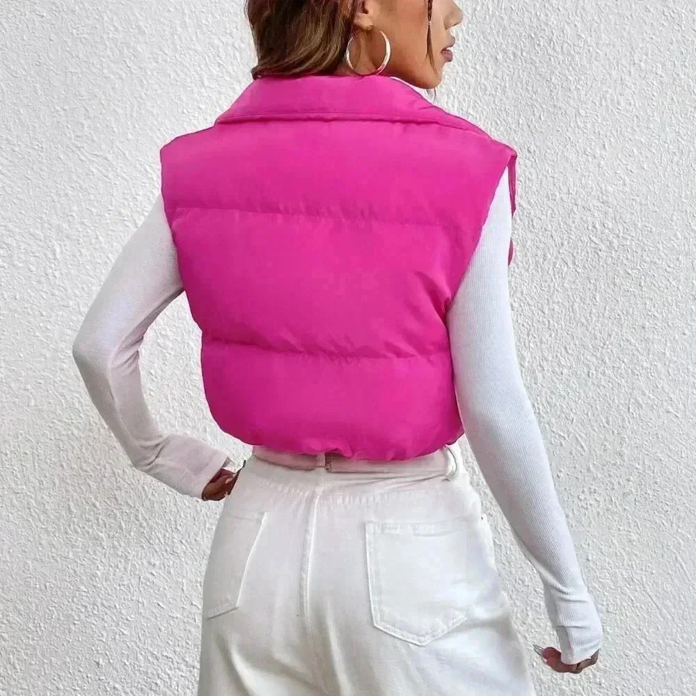 Hot Pink Casual Women's Y2k Zipper Front Vest Padded Coat